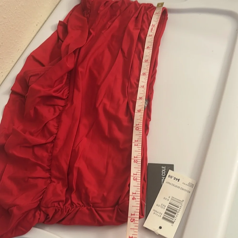 Kenneth Cole Reaction: Red Ruched Ruffle Skirted Bikini Bottom - Size Small - Picture 6 of 7